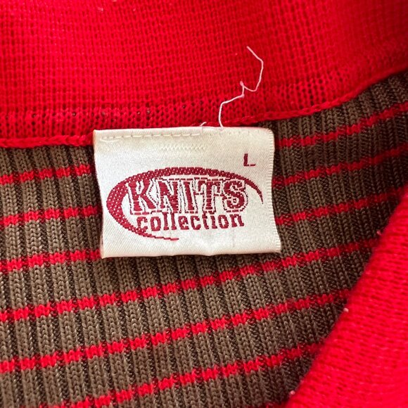70's Sweater - Striped Pullover - Polo - Red & Brown - Size Large - Picture 8 of 8
